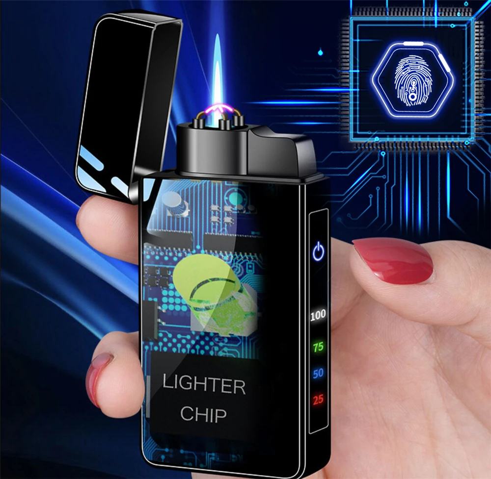 2 in 1 Jet Flame Arc Electric Lighter Torch Refillable Butane Gas With USB charging LED Display Power Windproof Lighter Gadgets