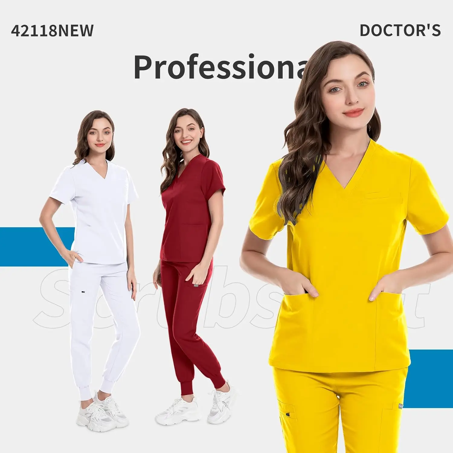 Women's medical uniforms Niaahinn Scrubs Top & Multifunctional Pocket Jogger Pants Scrub Suit Medical Uniform for lady