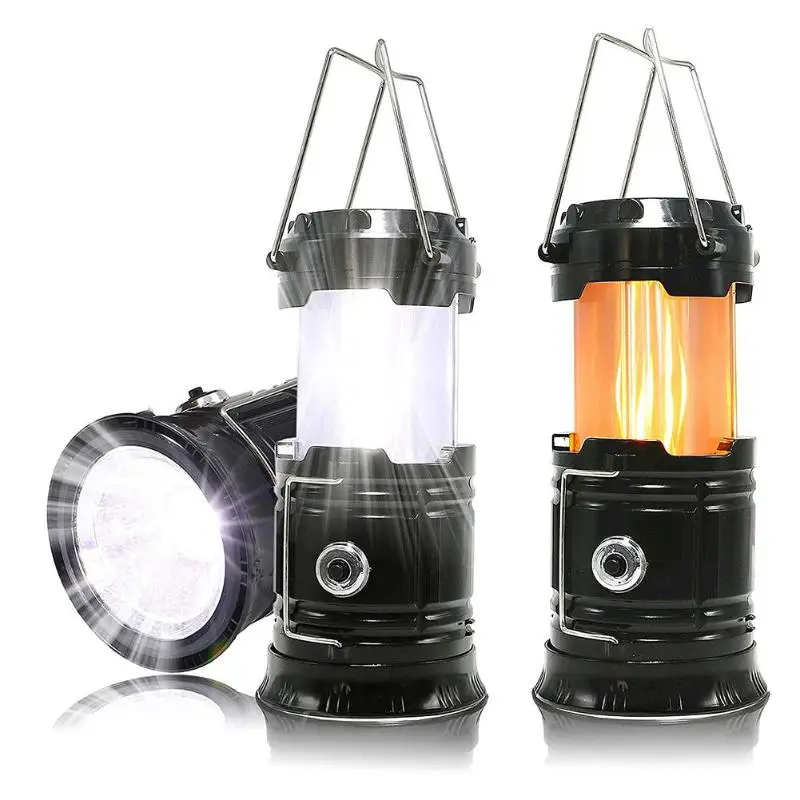 Solar Powered Portable Flame Effect Camping Lamp