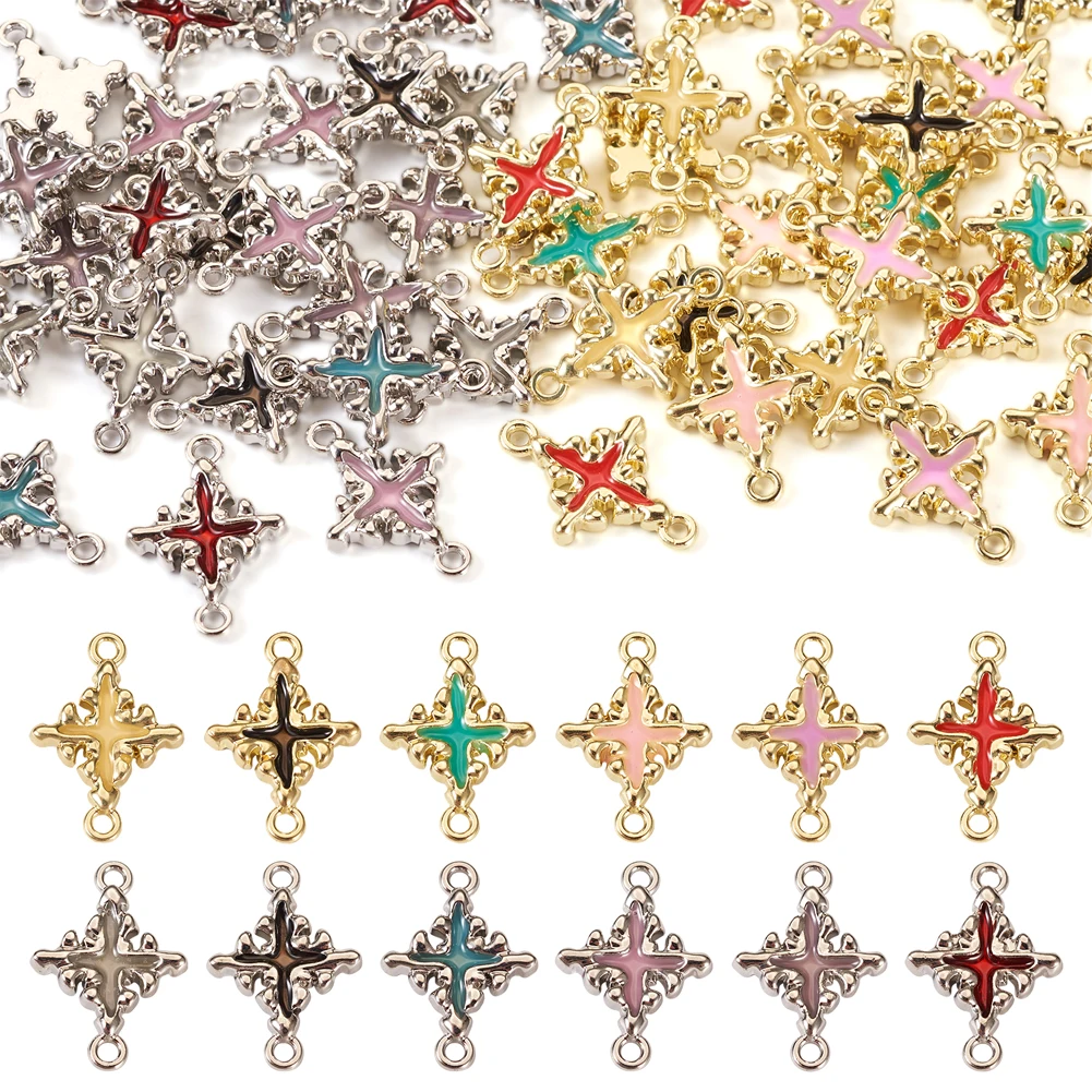 

48Pcs Plating Metal Enamel Connector Charms Platinum & Light Gold Religion Cross Links Mixed Color for DIY Necklace Bracelet