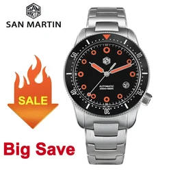 San Martin SN0142 39.5mm Men Diver Watch YN55 Automatic Mechanical Watches Sapphire 4H Date Waterproof 200M Luminous Wristwatch