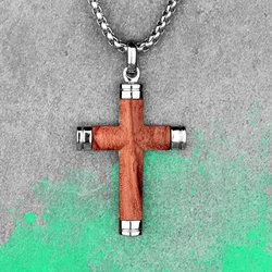 Wood Material Cross Long Mens Necklaces Pendants Chain Punk for Boy Male Stainless Steel Jewelry Creativity Gift Wholesale