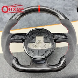 Carbon fiber steering wheel Sporty leather flat bottom steering wheel For Audi A3 A4 A5 A6 A7 Q3 Q5 Q7