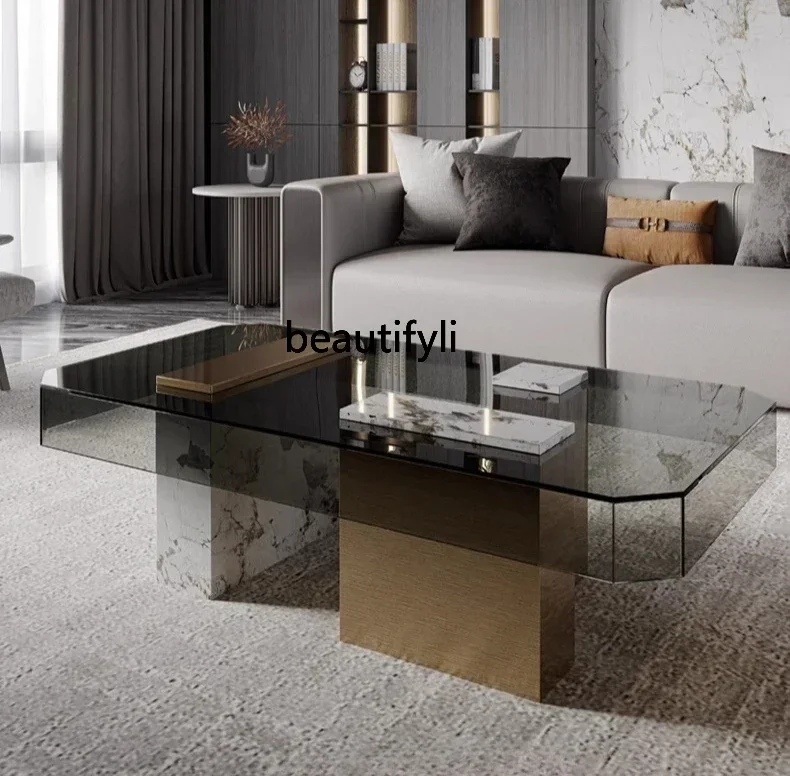 

pgMinimalist Italian light luxury, high-end square tempered glass coffee table