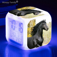 Black Horse 7 Color Changing Multifunction LED Digital Alarm Clock Children's Room Touch Sensing Wake Up Timer Small Desk Clock