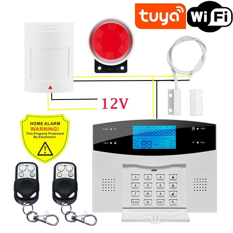 Go! WIFI Wireless Wire GSM Home Security Alarm System With Motion Sensor Smoke Detector For Tuya Smart Life APP Works Alexa