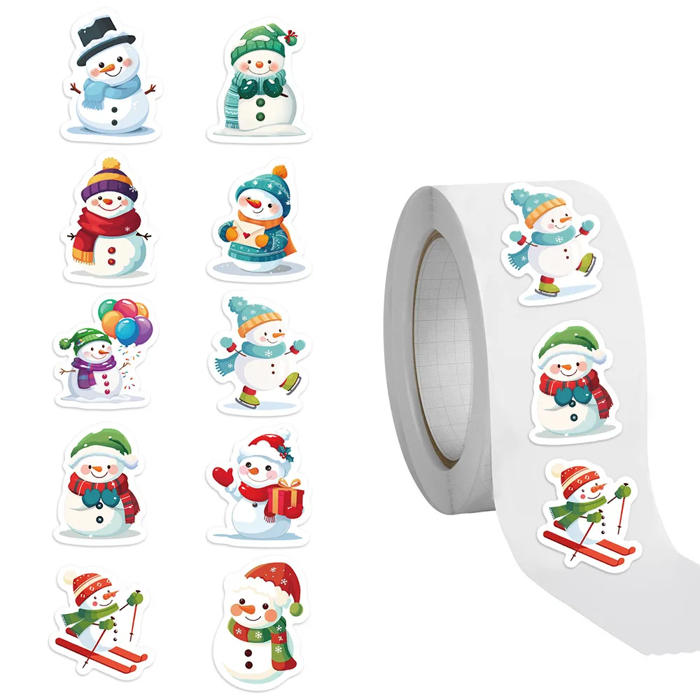 500PCS Snowman Roll Stickers Exquisite and Cute Bookkeeping Materials Phone Cases Laptop Suitcases Water Cups Waterproof Sticker