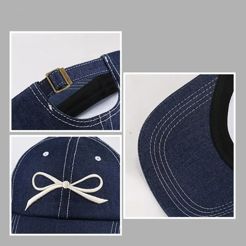 

39BB Outdoor Sunproof Baseball Hat with Embroidery Bowknot Adult Breathable Visor Hat Gathering Teen Sunproof Hat for Cycling