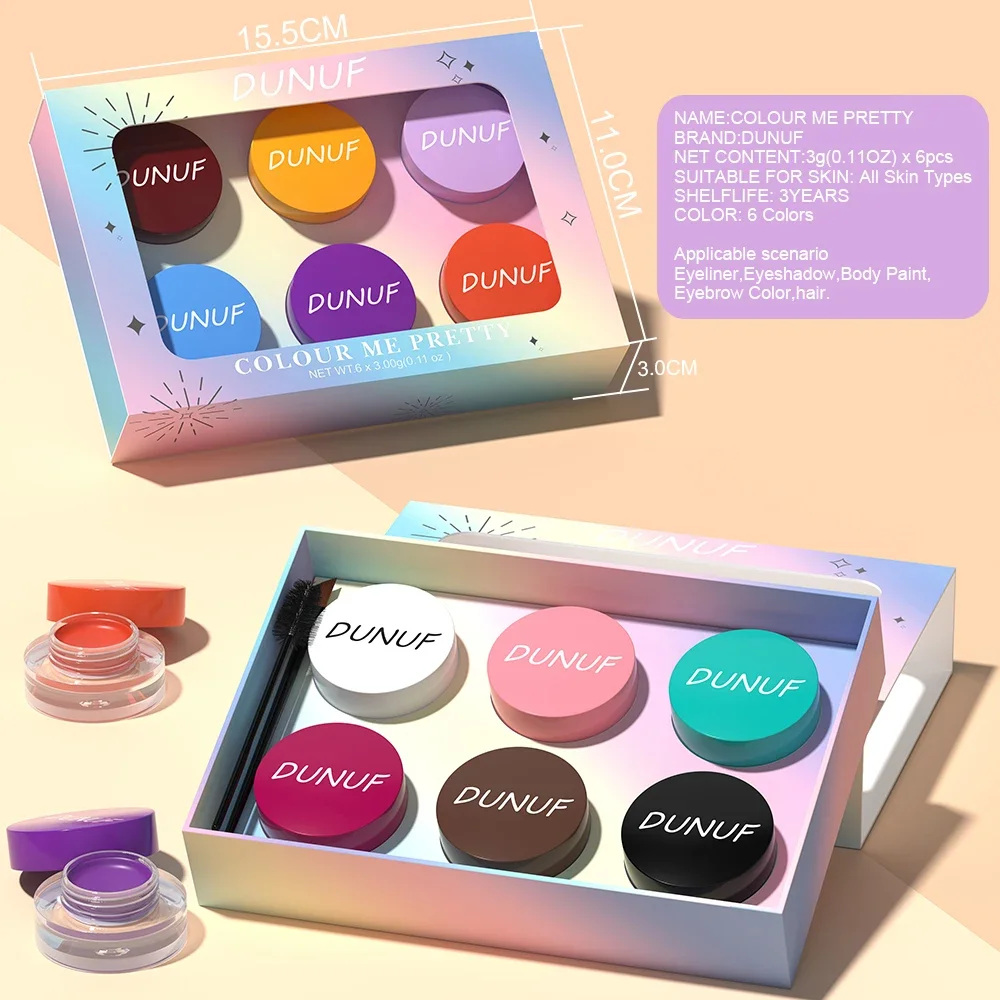 Set di tinta per sopracciglia impermeabile 6 colori Finitura opaca Crema a lunga durata Ombretto Eyeliner Vernice per il corpo multiuso con pennello