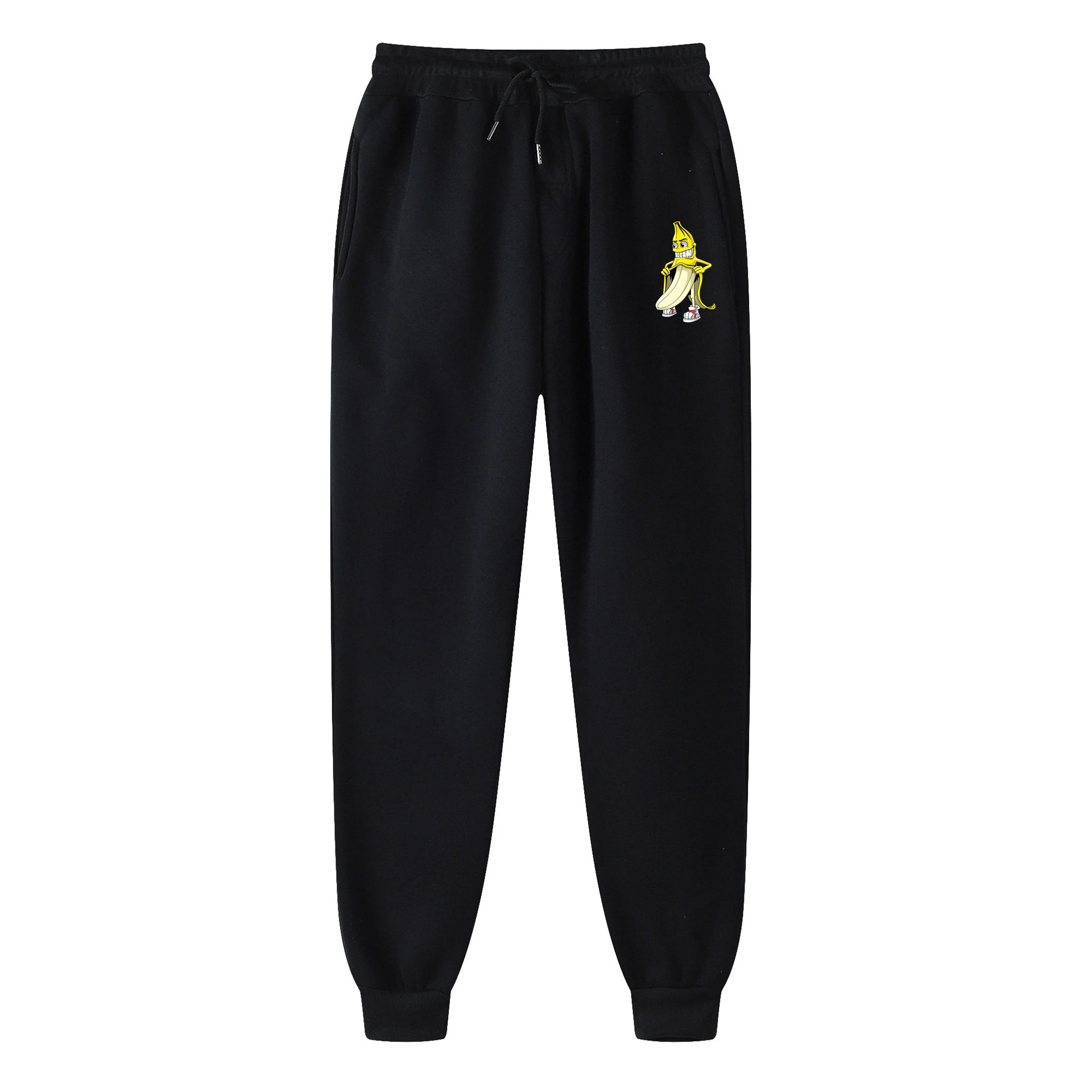 Men's Cartoon Banana Print Sweatpants, Casual Joggers, Loose Fit Sports Pants, Fleece Lined Trousers, Streetwear Track Pants