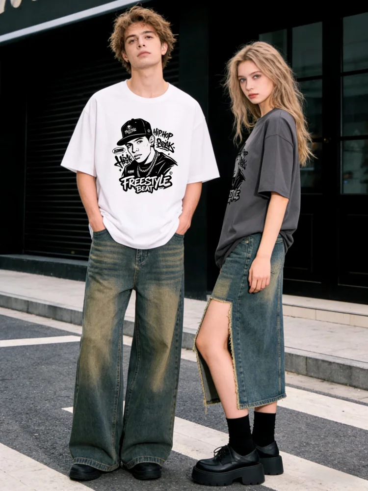 ZAZOMDEHigh Oversized Hip Hop Graphic Cotton Short Sleeve Tshirt With FREESTYLE BEAT Print Men Women Streetwear Casual Daily