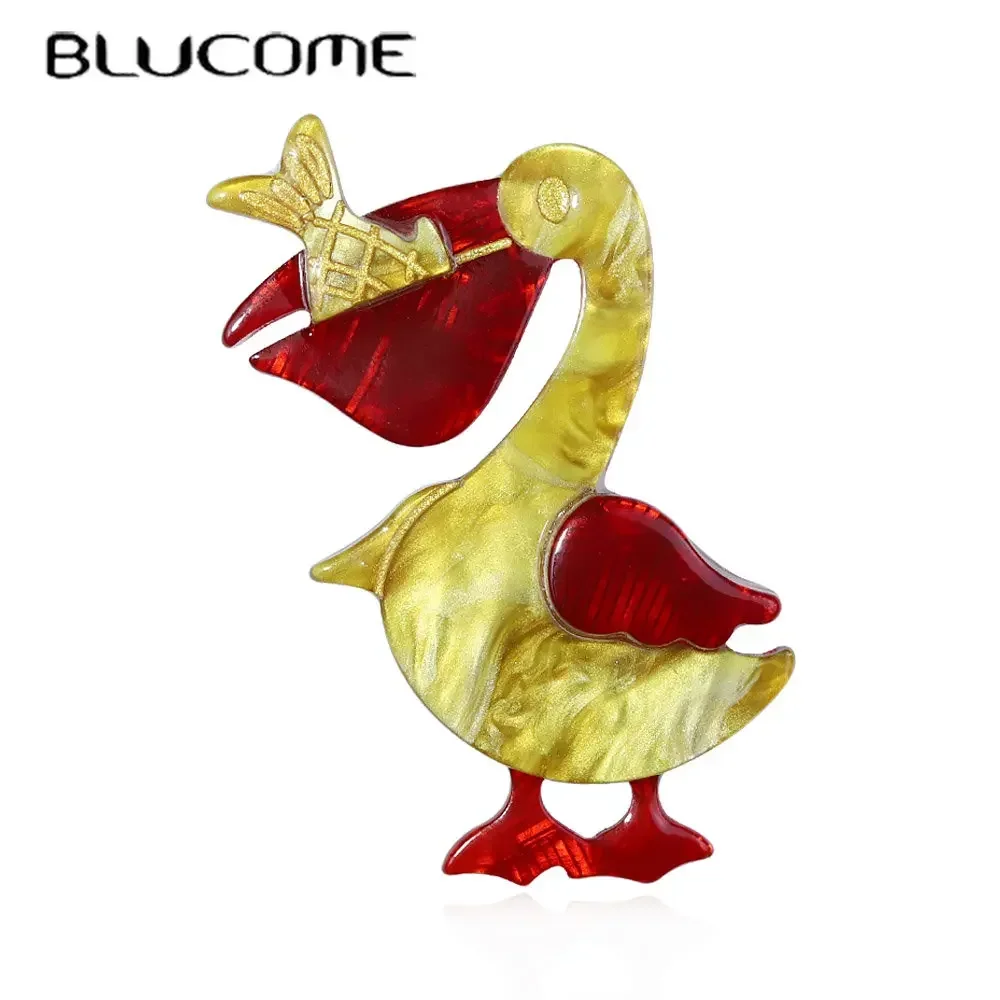 

Blucome Handmade Arcylic Taking Umbrella Duck Brooches For Women Unisex Duck Animal Party Casual Brooch Safety Pin Kids Jewelry