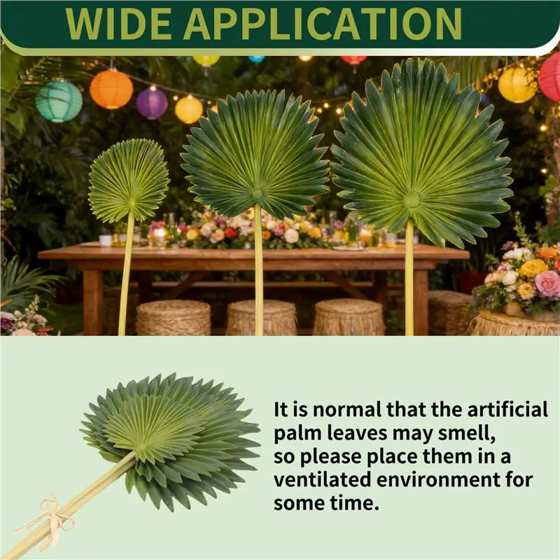 Homeparts 3 Pcs Artificial Palm Leaves Bunch Green Plastic Fake Plants Simulation Leaves Flower Arrangement Home Decoration