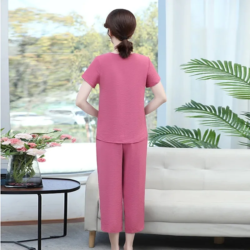 

Western-Style Mother Short-Sleeved T-Shirt Fashion Two-Piece Summer Dress Middle-Aged Elderly 40 To 50-Year-Old Women's Clothing