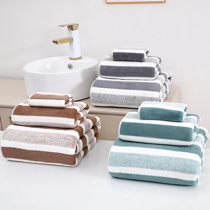 High quality Stripes Absorbent Quick Drying Bath Towel Soft Adults Face Hand Towels Bathroom Comefortable Swim Bath Towels