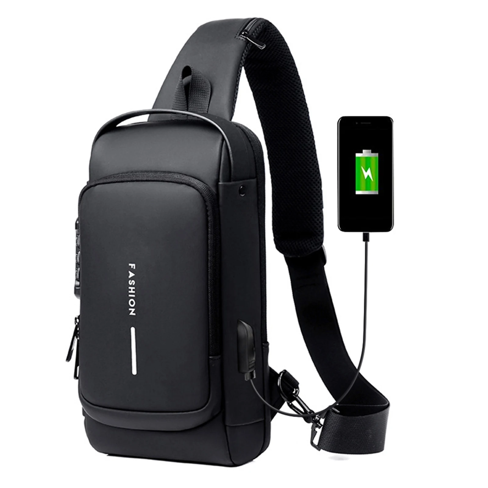 Men Sling Bag Pack with Lock Waterproof Anti-theft Chest Bag with USB Charging Port Shoulder Bag Crossbody Backpack