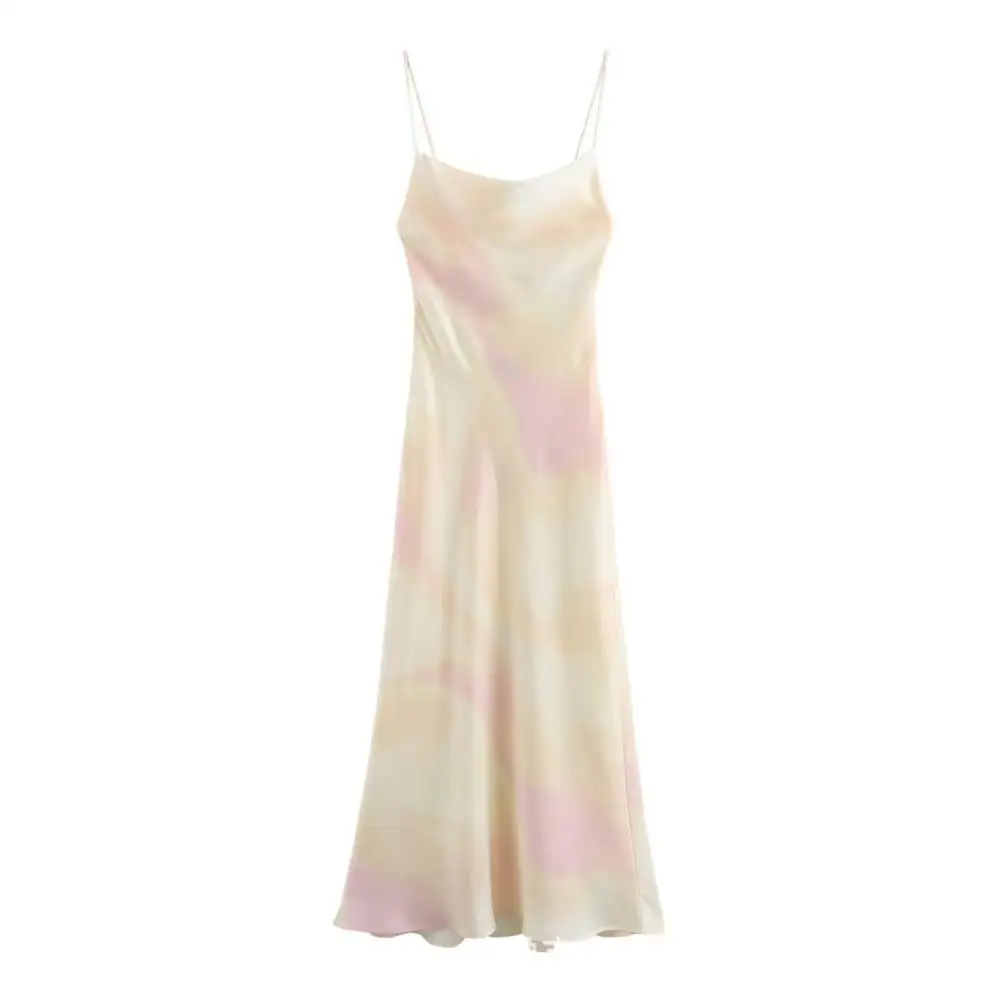 

Summer Tie-dye Silk Backless Dress Fresh Sexy Suspender Slim Fit Long Dresses Sleeveless Spaghetti Strap Vestidos for Beach