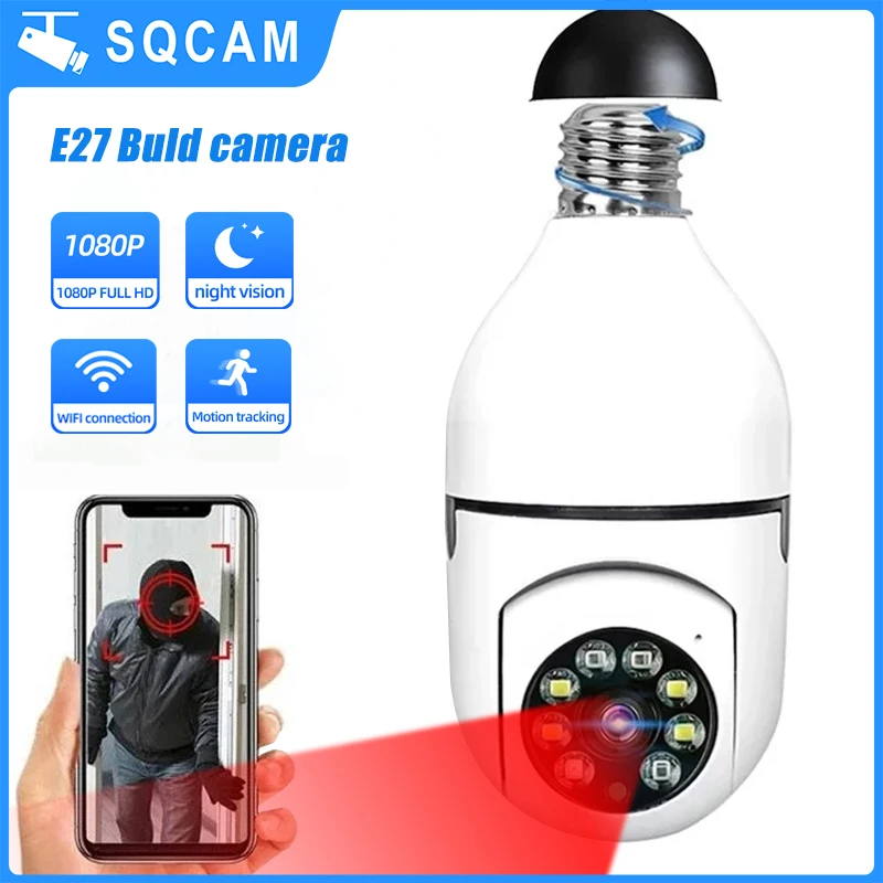 sqcam wifi camera de vigilancia e27 com zoom digital 4x4 suporte a rastreamento de visao noturna 24g wifi 1080p 01