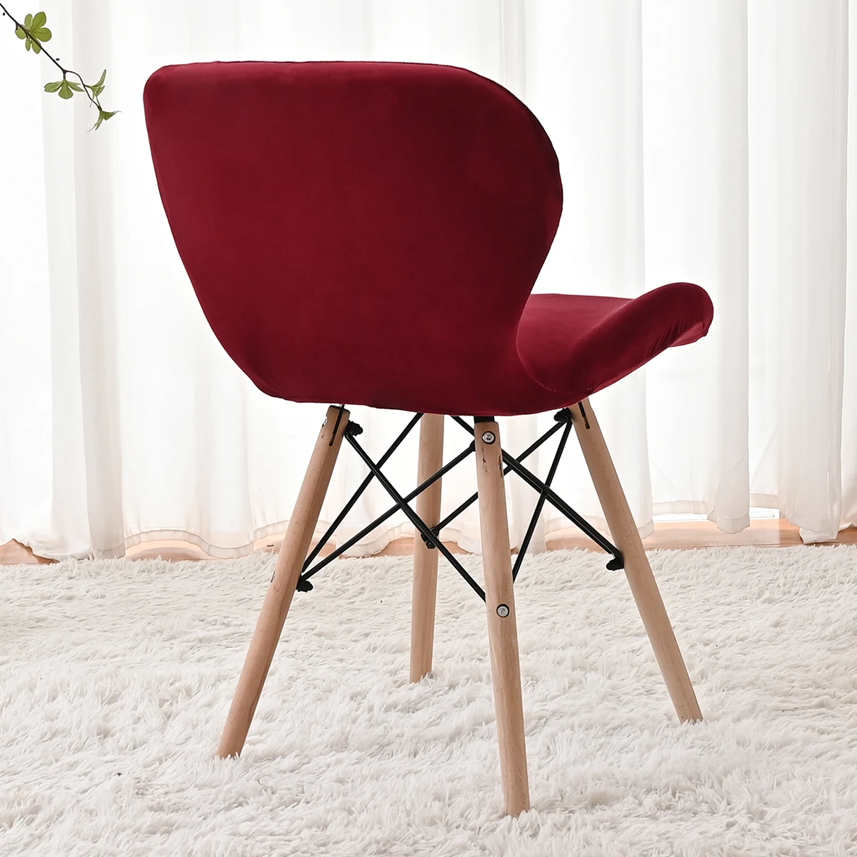 1PC silver fox fur solid color elastic butterfly chair cover, suitable for hotel office chair cover protection