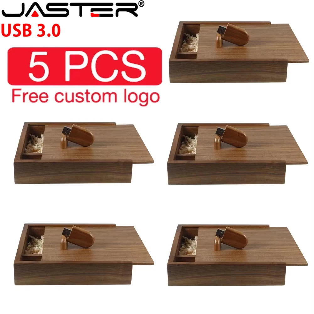 JASTER 5 PCS/LOT Wooden Photo Box USB 3.0 Flash Drives 128GB 64GB Pen Drive Free Logo Wedding Gift Memory Stick 32GB 16GB U Disk