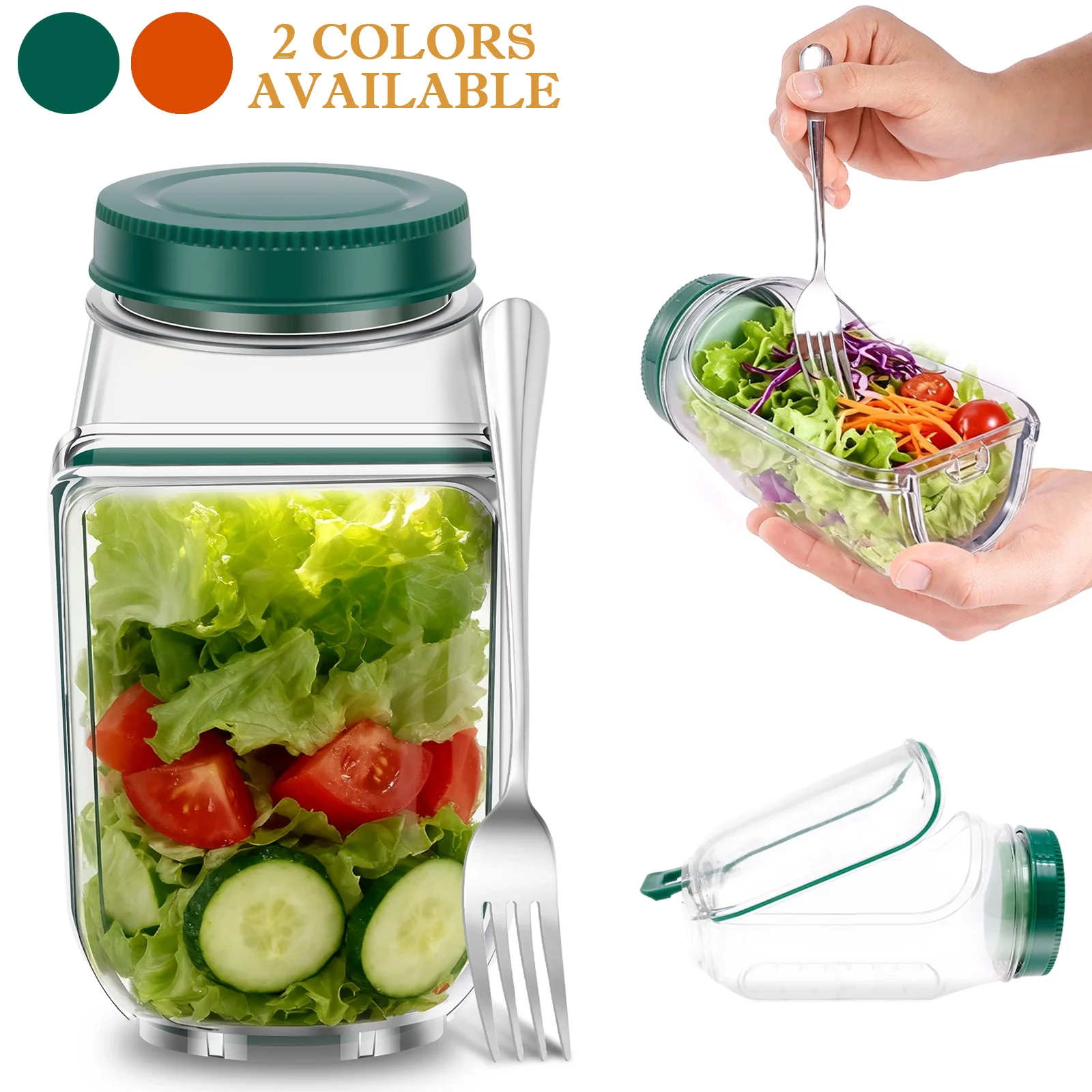 Tragbares Salatpad-Glas mit seitlich offenem Deckel, Salatbehälter und Snackbox für die Aufbewahrung von Mahlzeiten, Picknicks, Lunchbox und Gemüse