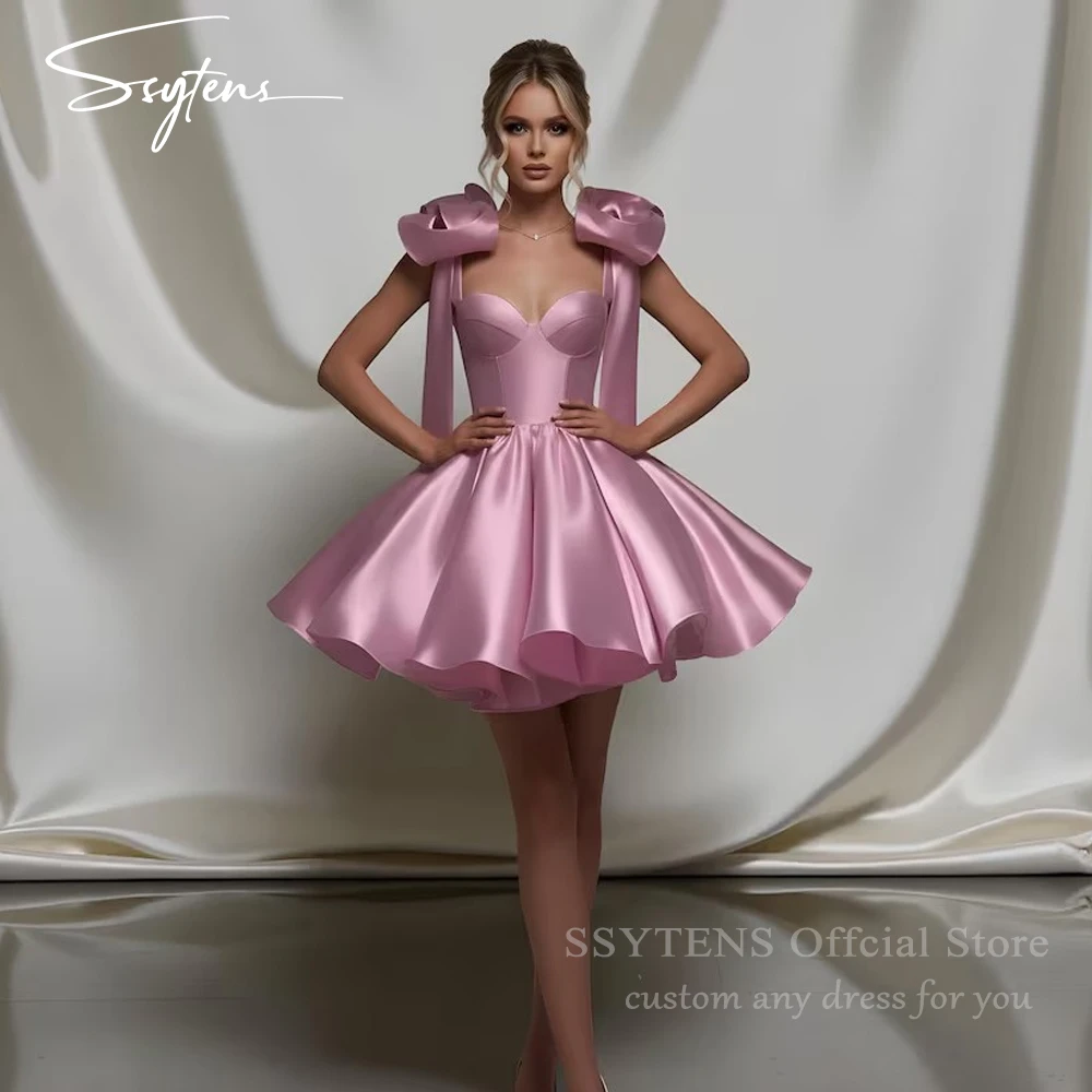 

SSYTENS Pink Mini Prom Dresses Sweetheart Stain Lace Up Back Homecoming Party Gowns Cocktail Dresses Celebrate Dress for Girls