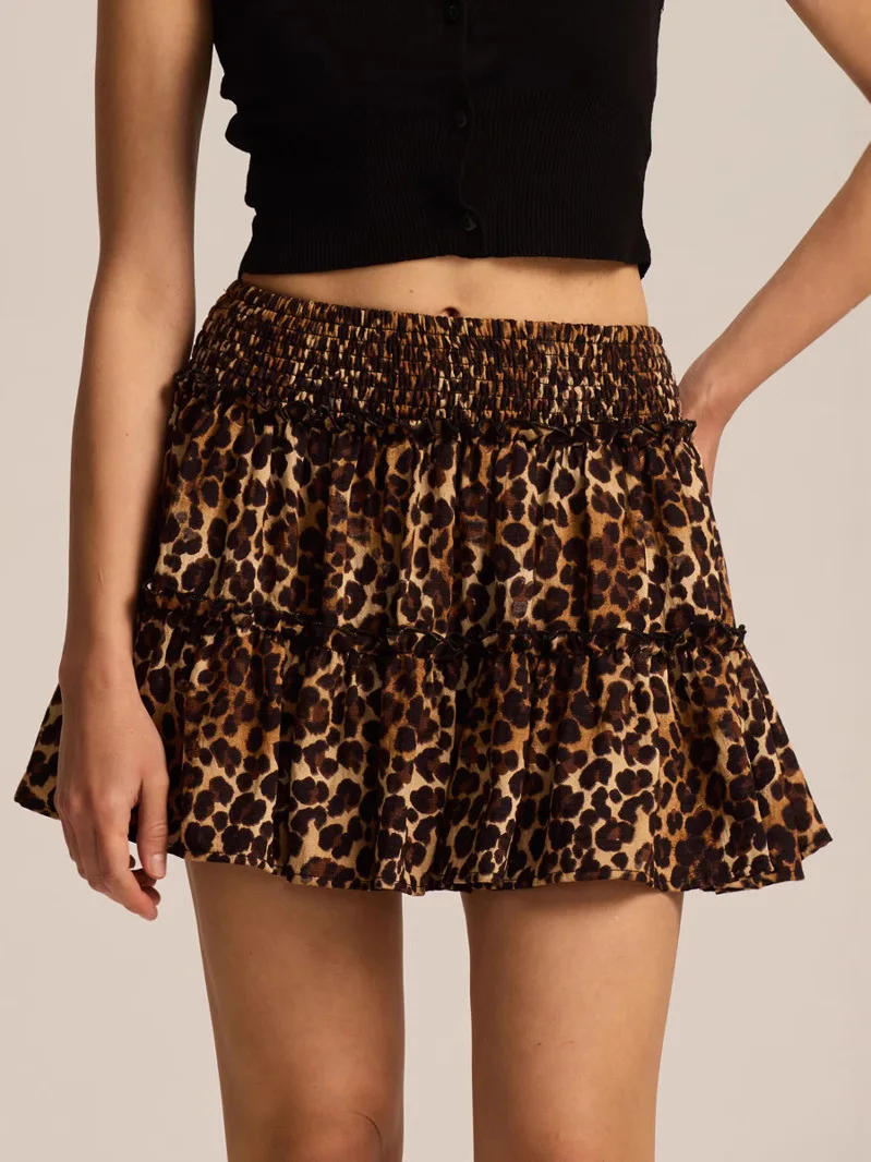 

High Waist ort Skirt Women's Faion Leopard Print Gathered Pants Inner A-Line Skirt European Sle Daily Wear PVC