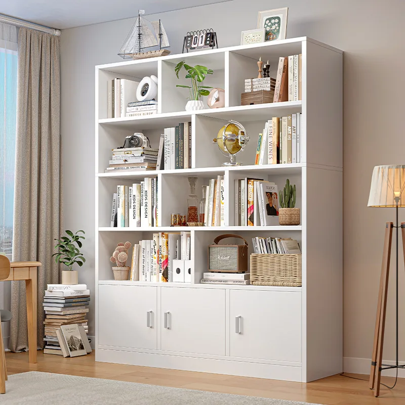 Simple bookshelf floor-standing against the wall in the living room, layered storage rack, storage cabinet, about the size