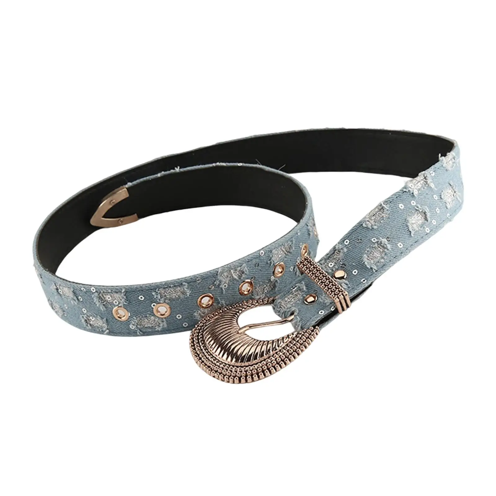 Punk Retro Denim Waist Belt Women Vintage Eyelet Design Metal Buckle Adjustable Corset Waistband for Jeans Trousers Skirt