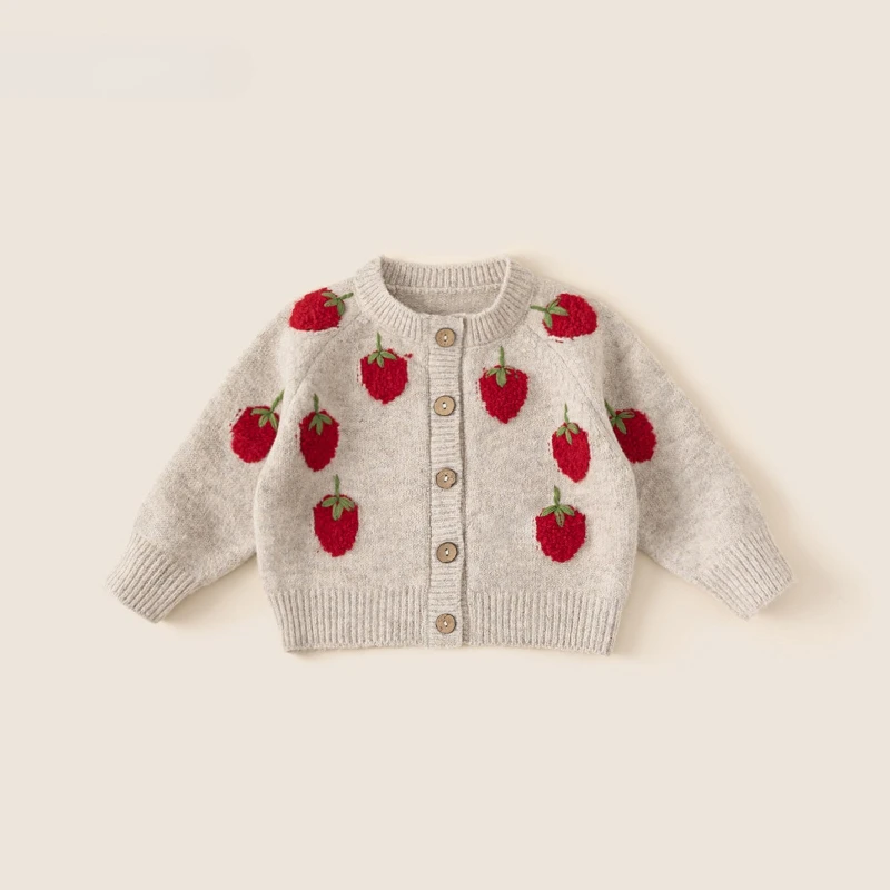 Suéter De otoño para niñas, Chaqueta cárdigan De punto con fresa para bebés, Ropa para niños, Ropa De invierno para niñas, Ropa De Niña 2025