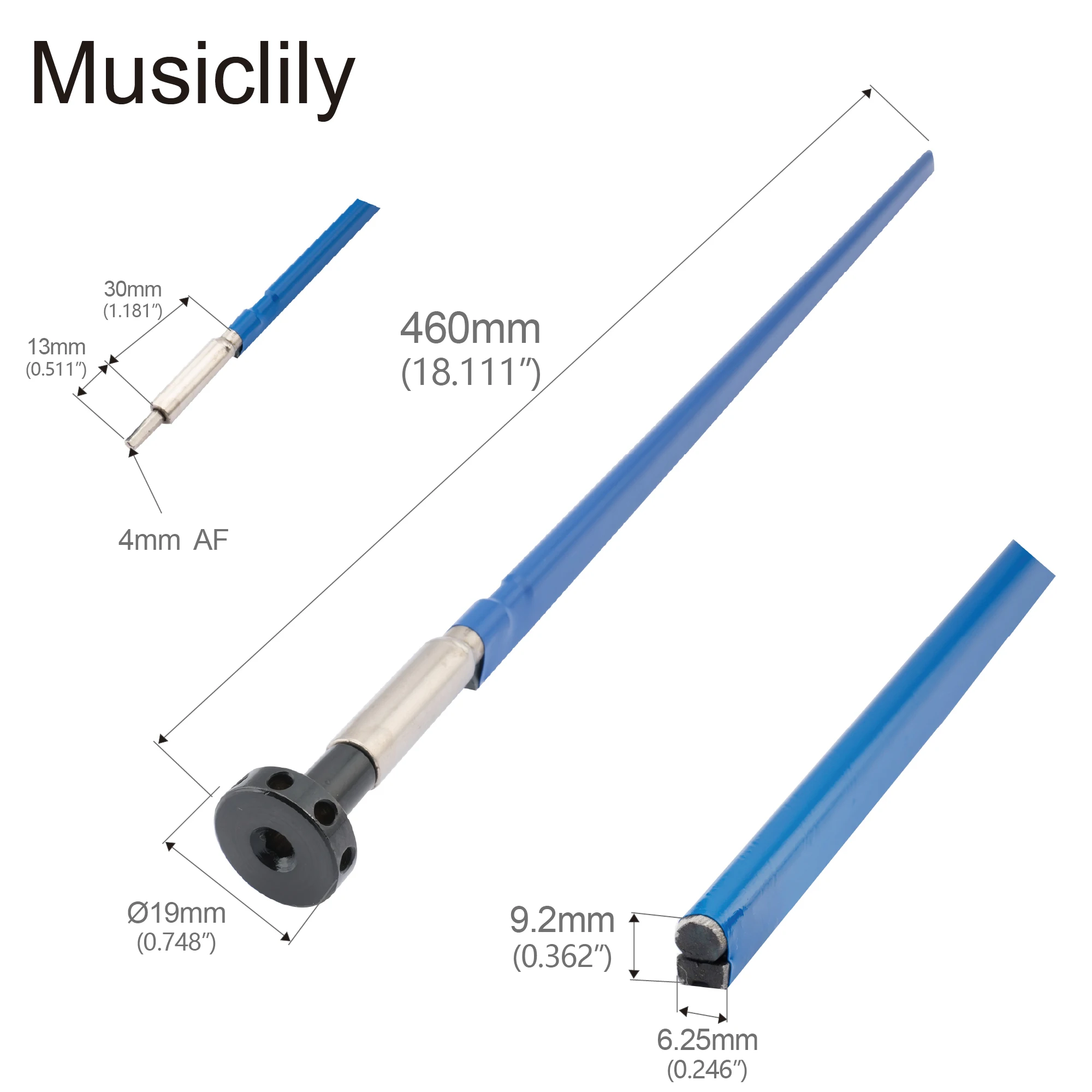 Musiclily Pro Dual Action Guitar Truss Rod 460mm with Screwed Spoke Wheel Nut Adjustment