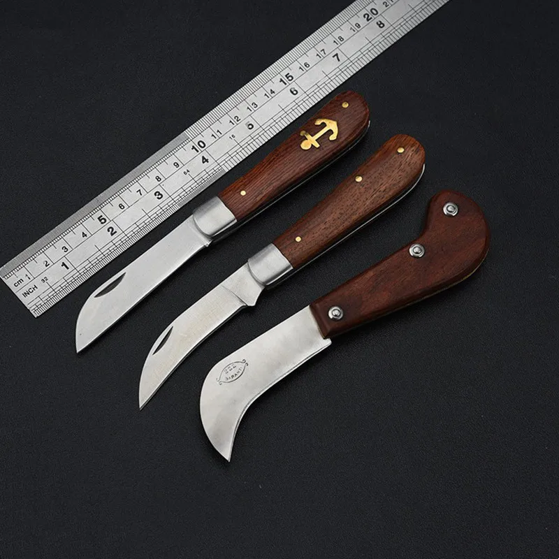 Stainless Steel Mushroom Knife Wallpaper Rosewood Handle Sickle Pocket Folding Knife Electrician Knife Camping Survival Tools