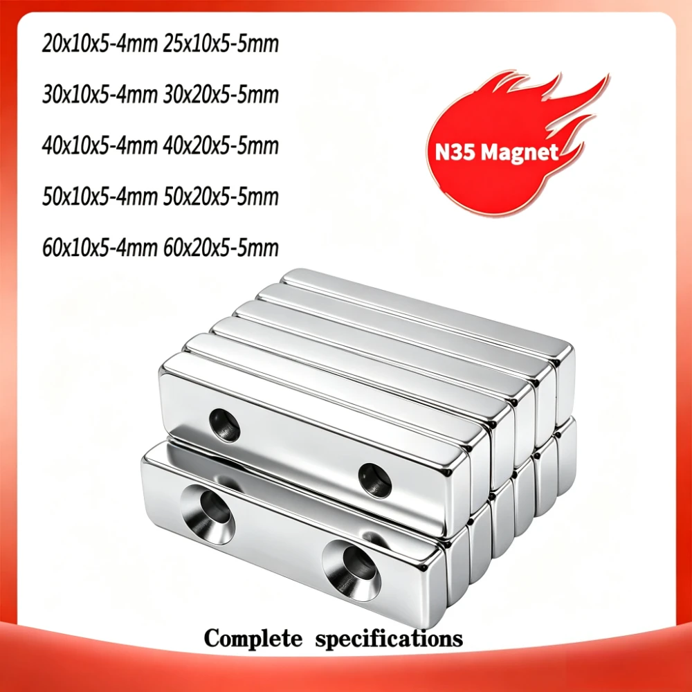 40x10x5-4 Power Magnet 40x10x5mm 2 Hole 4mm Strong Square Neodymium Magnet 40*10*5-4 20x10x5-4 30x10x5-4 60x10x5-4