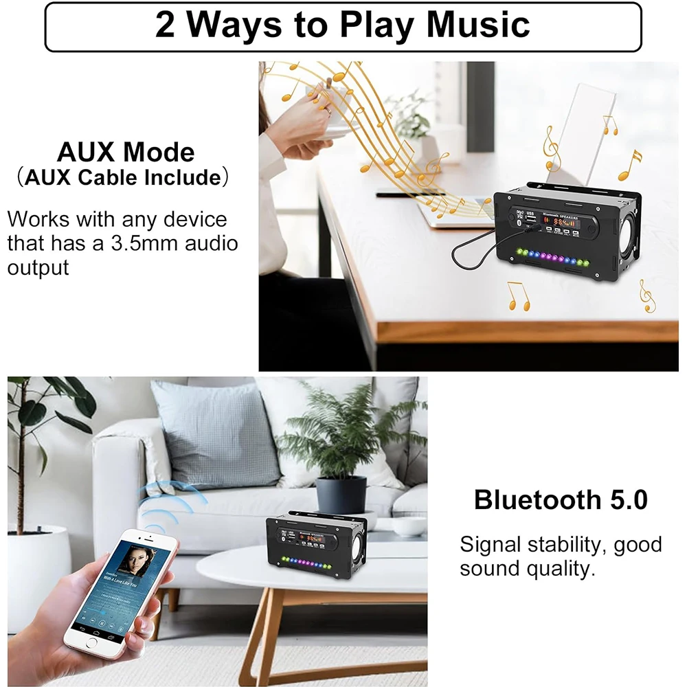 DIY Bluetooth-Compatible Speaker Kit LED FM Radio USB Mini Home Sound Amplifier with Digital Display Soldering Project Practice