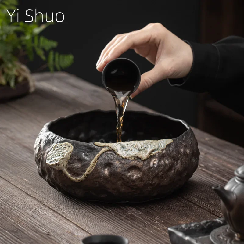 

Japanese Gilding Iron Glaze Lotus Seedpod Tea Washing Large Tea Basin Tea Ceremony Tea Dust Cylinder Barrel Washing Cup Wash