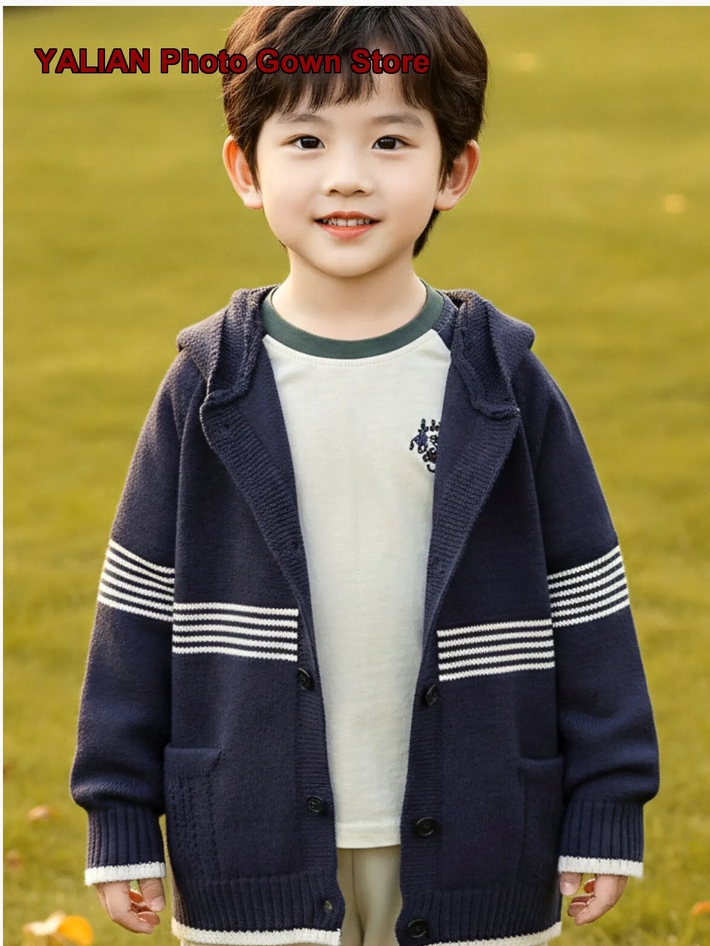 Boys Hooded Pullover Sweater Boys Autumn Striped Casual Style College Style Long Sleeves Little Kids