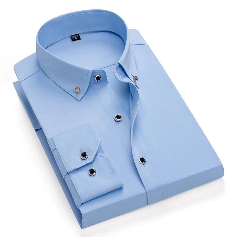 Men's Hot Sales Business Shirt Formal Fashion Thin Classic Basic Diamond Button Long Sleeve Social White Shirt Men's Clothing