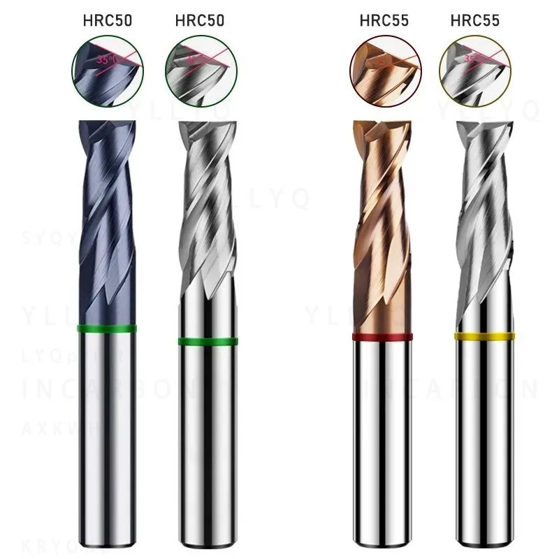 HRC50 HRC55 2-Flute Color Ring Flat End Mill Tungsten Steel Carbide CNC Milling Cutter Mechanical Endmill Tool