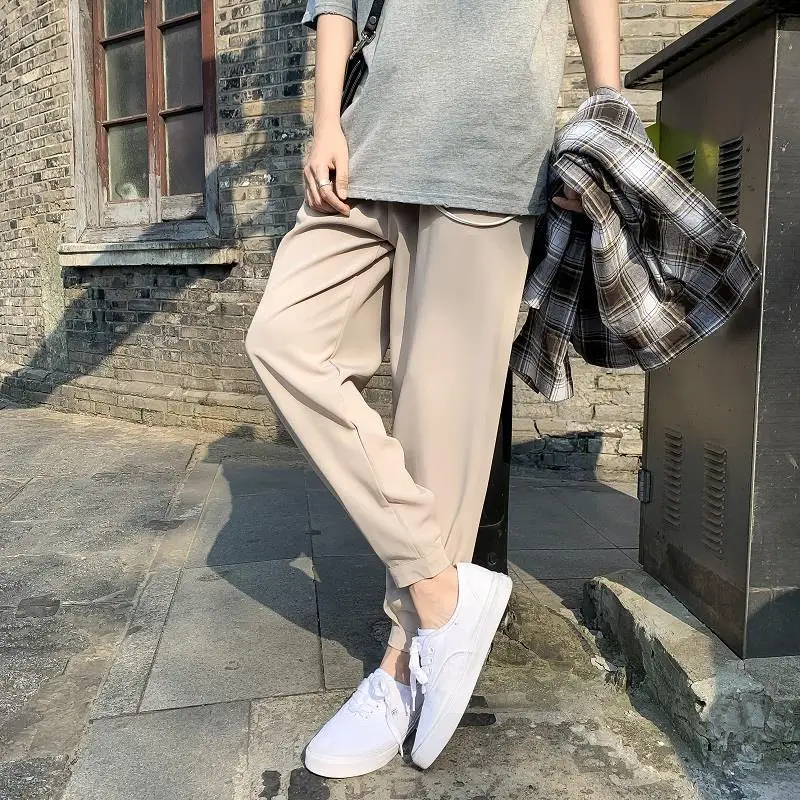 Summer Korean Version Street Ruffian Handsome Fashion Trend Loose Casual Sports Versatile Solid Color Ankle Tied Harun Pants