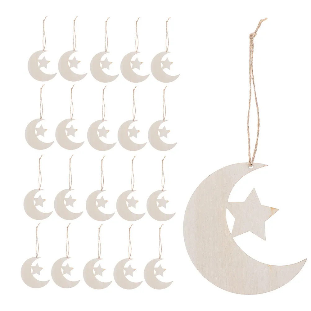40Pcs Blank Wooden Moon and Star Shapes Natural Wood Slices Rustic DIY Craft Embellishments for Home Decor Nursery Room Art
