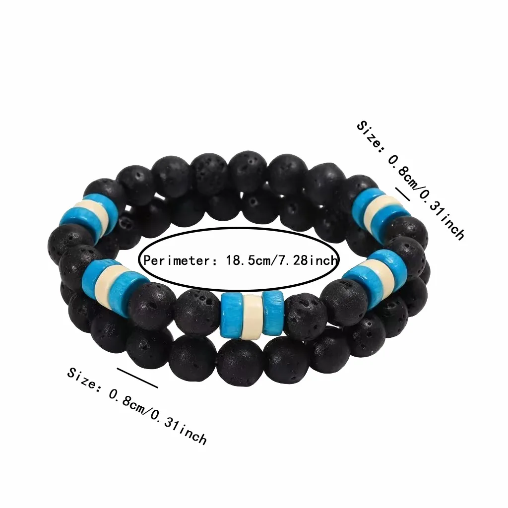2027 Men Natural Lava Stone Beaded Bracelet Set Multicolor Handmade Volcanic Rock Bracelets Unisex Spiritual Jewelry