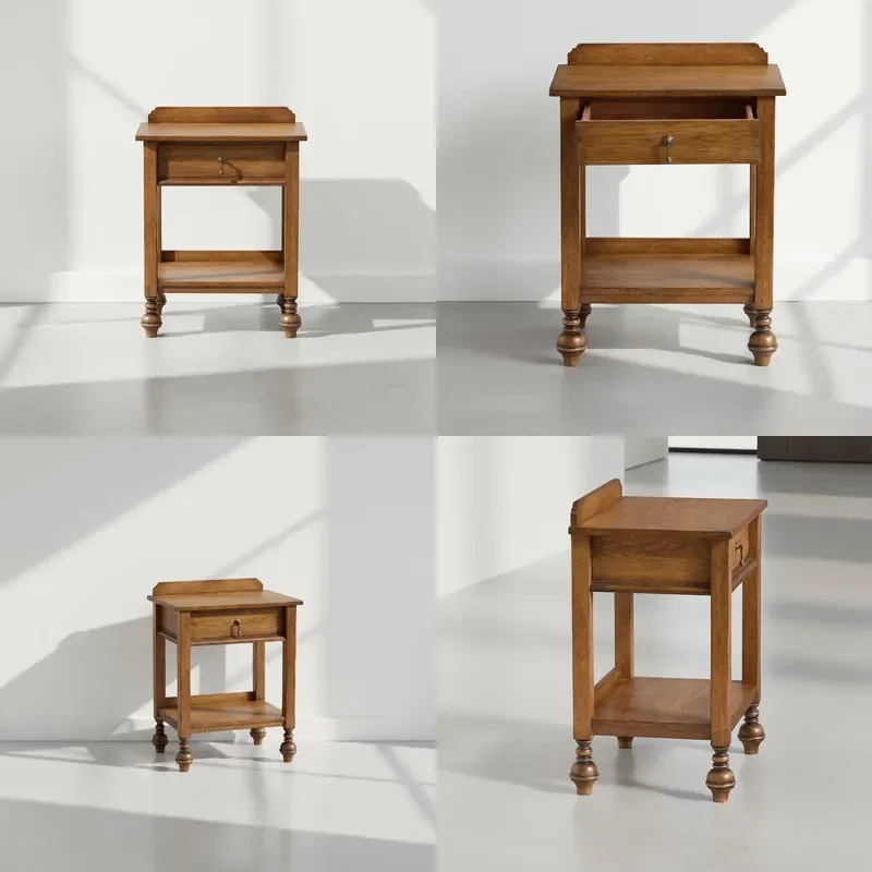 MYHOME Modern Closed Mini Nightstand Solid Oak Wood Bed Sidetable with 1-drawers Bedroom Furniture