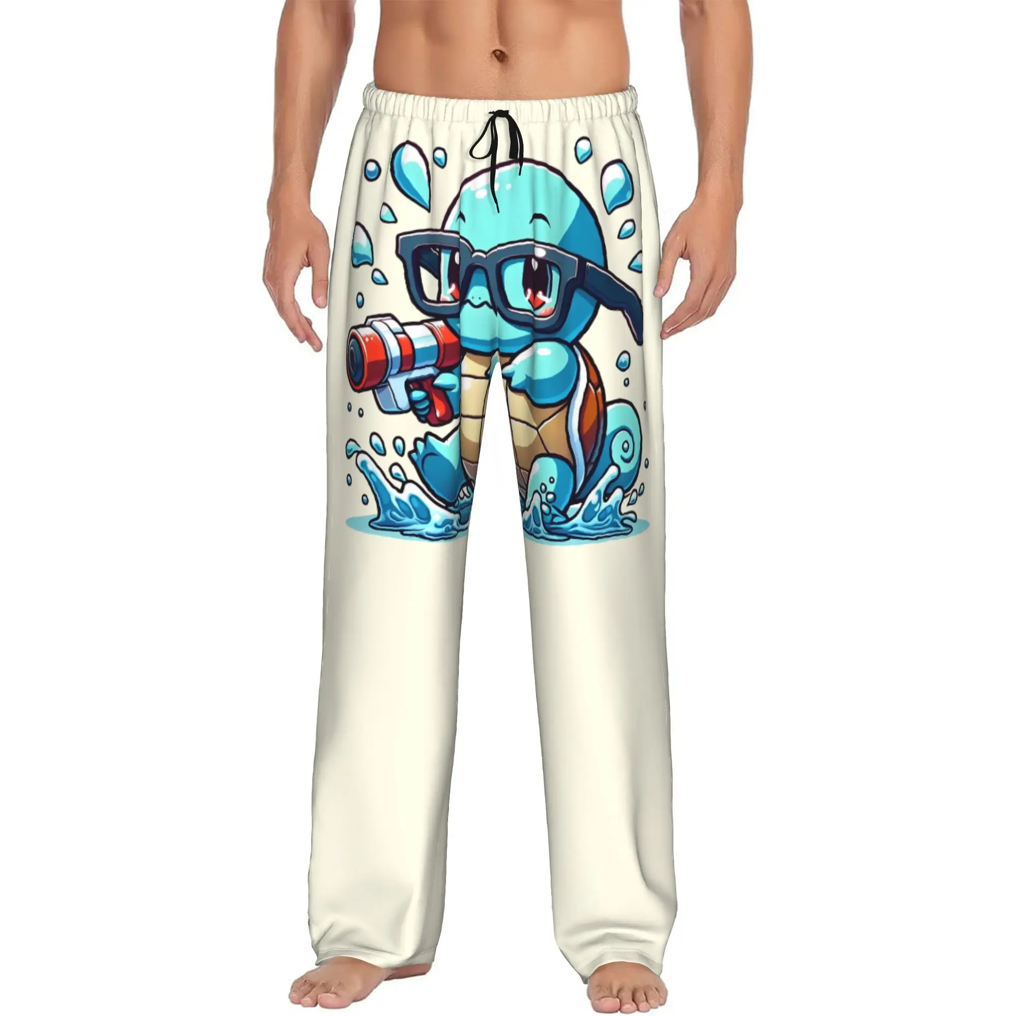 Custom S-Squirtled Turtle Cartoon Pajama Pants Sleepwear Men's Elastic Waistband Cartoons Sleep Lounge Bottoms with Pockets