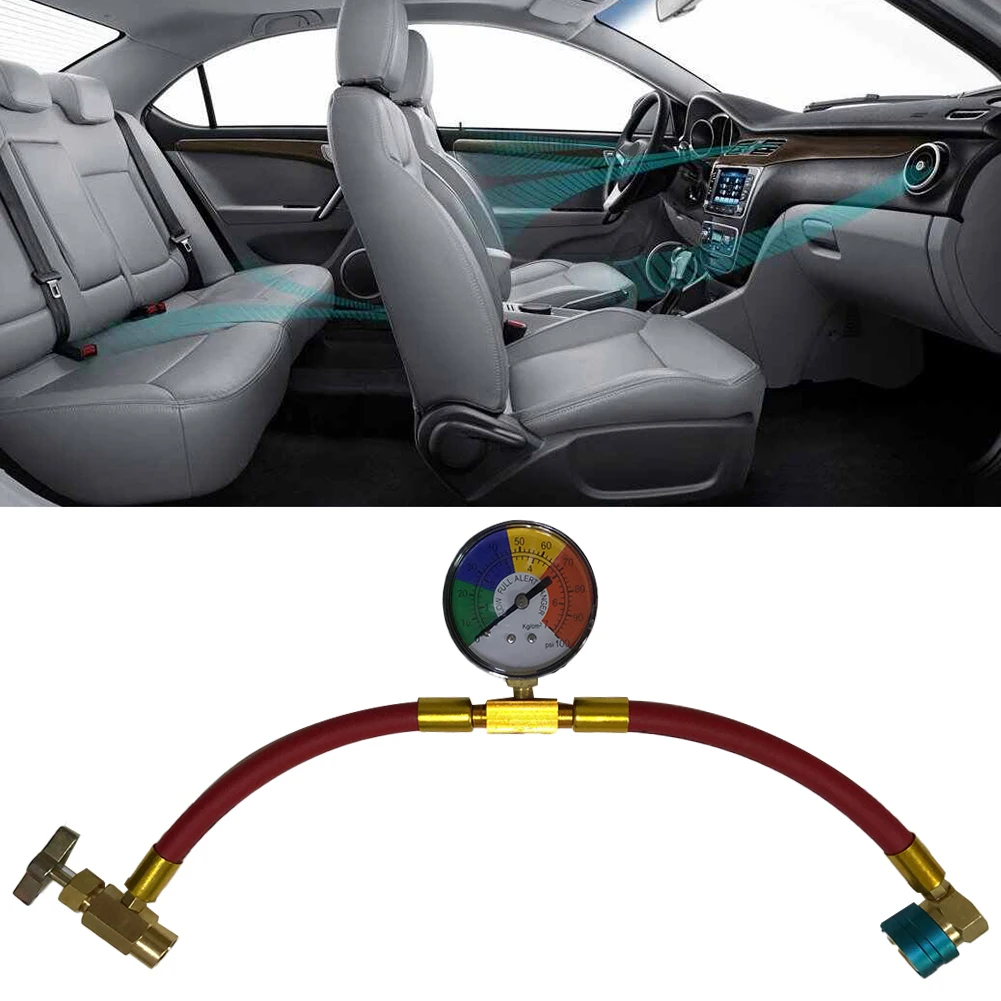 For R1234YF U-Charge Hose With Gauge Car Recharge Charging Pipe /2  For LH Can Opener Air Conditioning Brass+Rubber