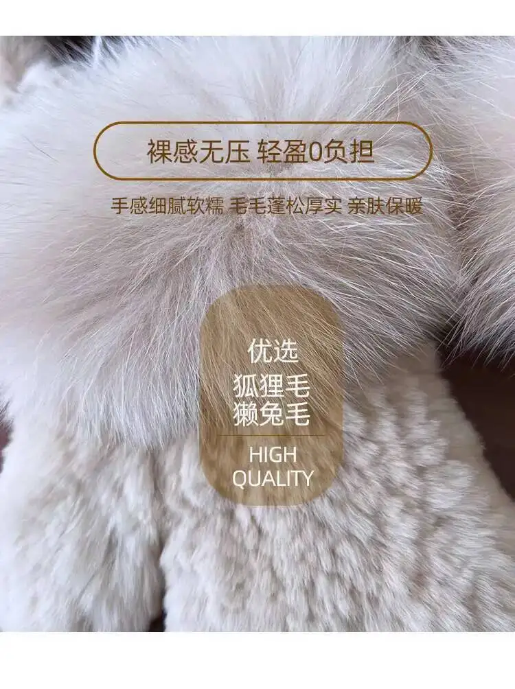 Real Rex Rabbit Fur Gloves For Women Winter Plush Thickened Warm Real Fur Gloves Handmade Knitted Fur Gloves Keep Warm Mittens