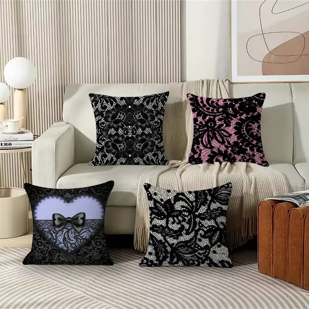 Black Lace Print Cushion Cover Inches Farmhouse Decor Home Throw Pillow Covers For Couch Decorations