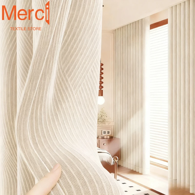 Cream Style Full Blackout Double-sided Chenille Jacquard Curtains for Living Dining Room Bedroom Custom Size Elegant Decoration