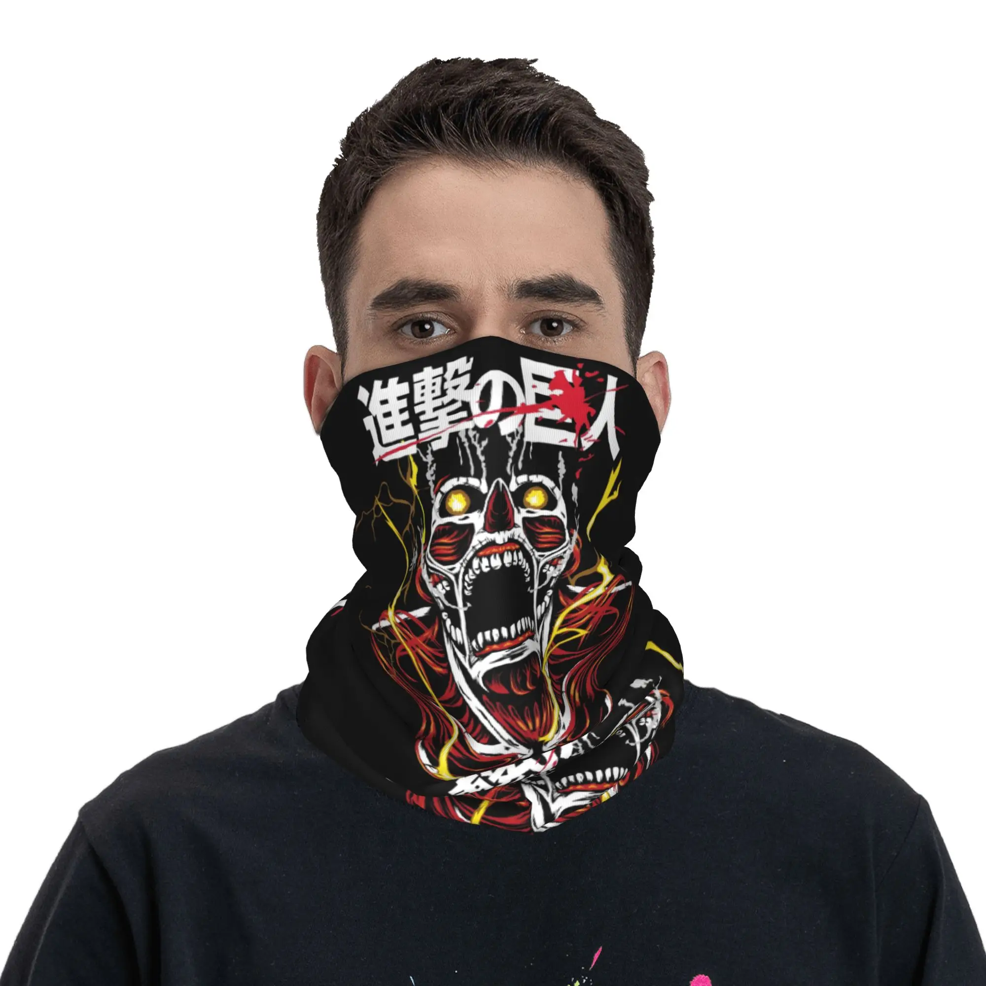 Braga de cuello multifuncional con diseño de calavera de anime japonés Attack on Titan para senderismo y ciclismo, para hombres y mujeres, que puede usarse como pañuelo, diadema o calentador de cabeza