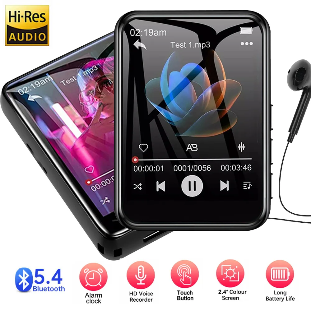 8-128G 2.4 Inch Touch Screen MP3 Player Bluetooth5.4 Portable HiFi Music Player MP3 Video Playback Voice Recorder Built-in Speak