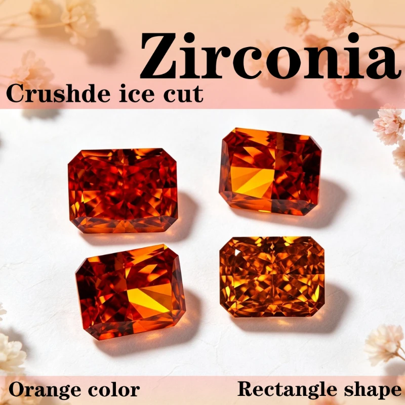 Kubisches Zirkonium, rechteckige Form, Crushed-Ice-Schliff, orange Farbe, 4K-Schliff, 5A-Qualität, synthetischer CZ-Edelstein – Detail 1